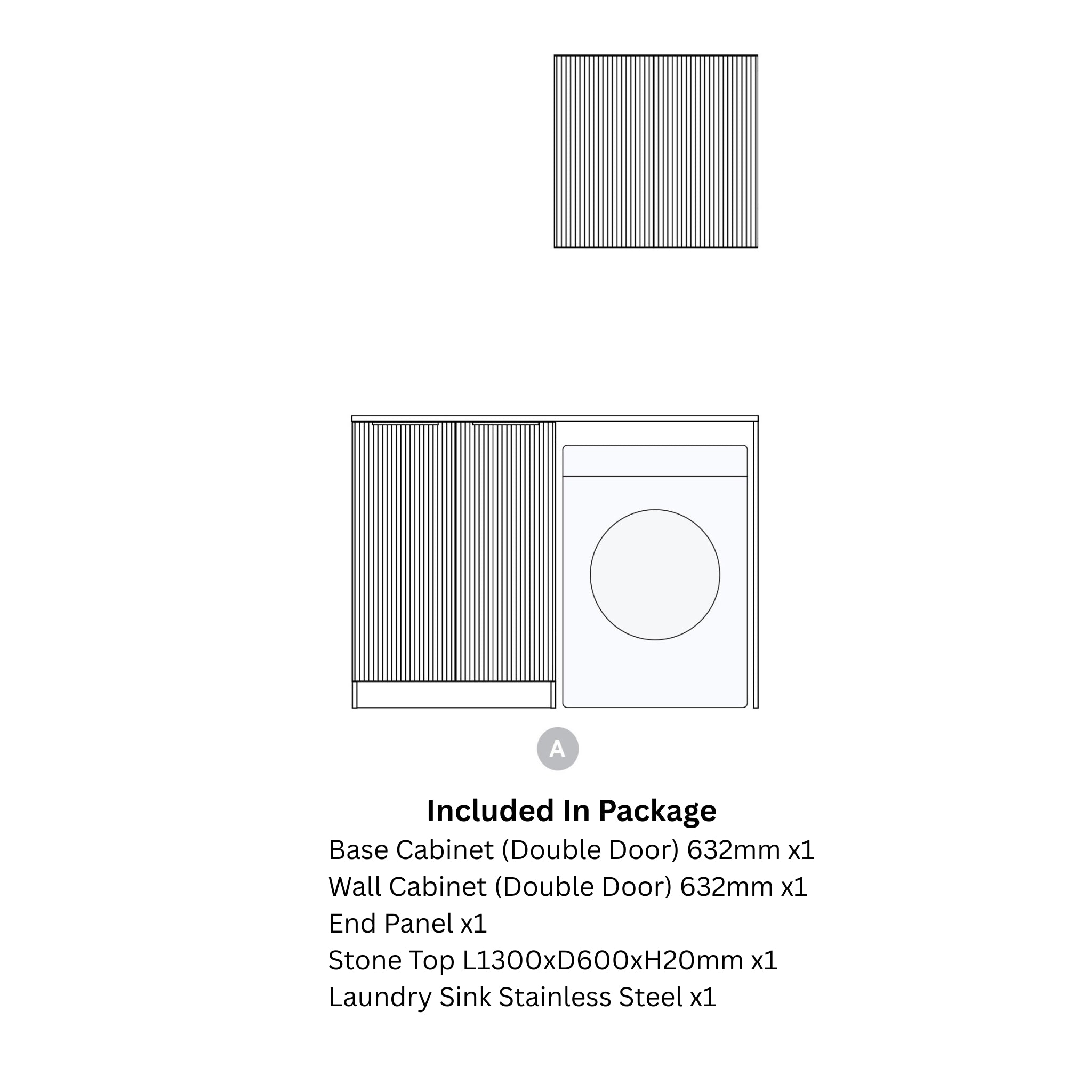 OTTI HAVANA SABLE WALNUT FLUTED 1305MM LAUNDRY AND WALL CABINET WITH STONE TOP & SINK (PACKAGE-A)