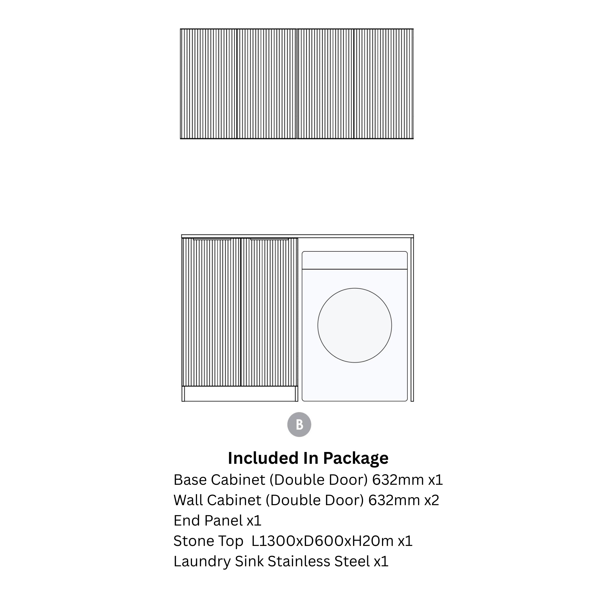 OTTI HAVANA SABLE WALNUT FLUTED 1305MM LAUNDRY AND WALL CABINET WITH STONE TOP & SINK (PACKAGE-B)