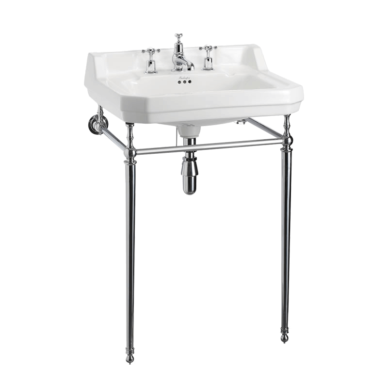 BURLINGTON EDWARDIAN BASIN WITH CHROME STAND 3TH WHITE 610MM