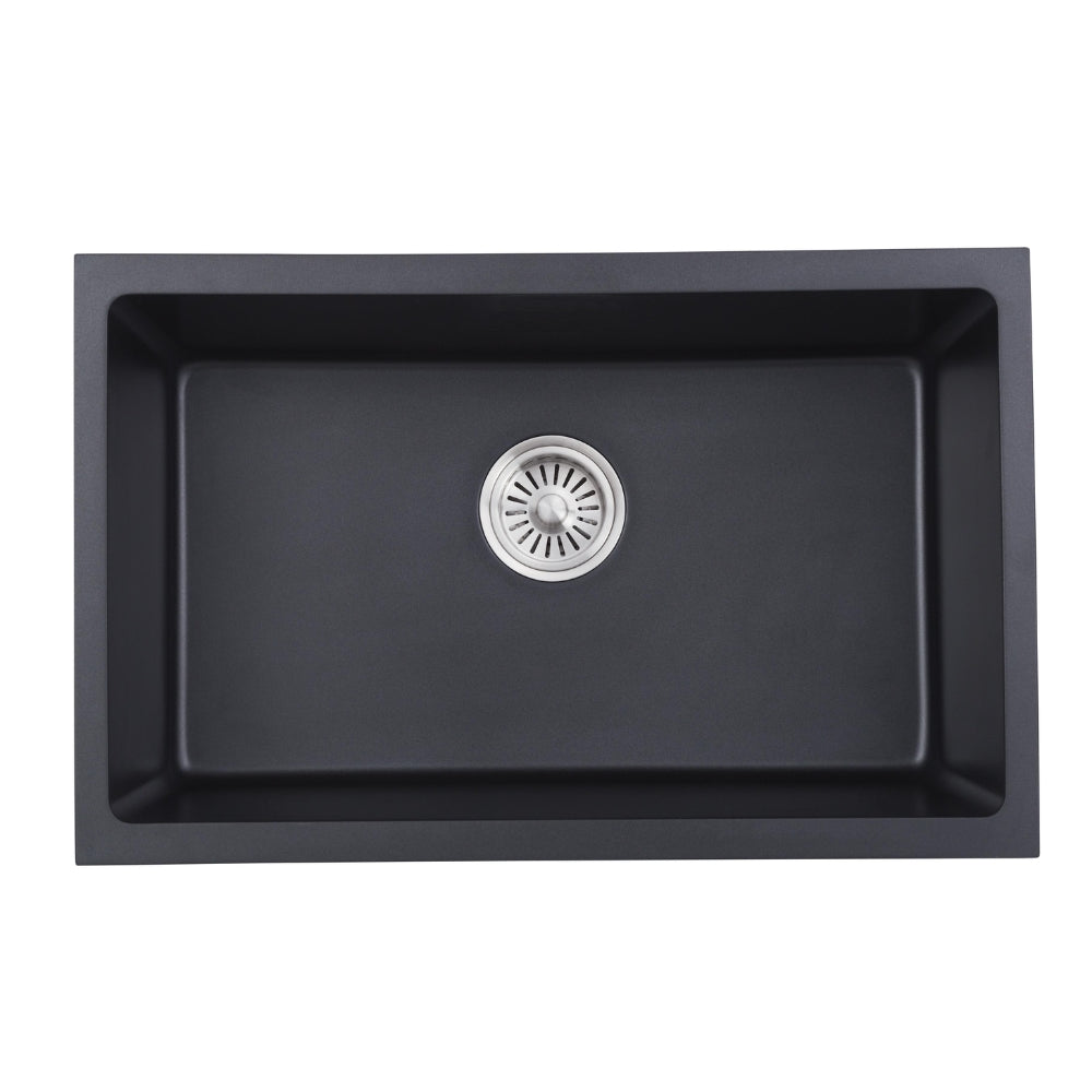IKON CORA GRANITE SINGLE BOWL ABOVE / UNDERMOUNT KITCHEN SINK MATTE BLACK 680MM