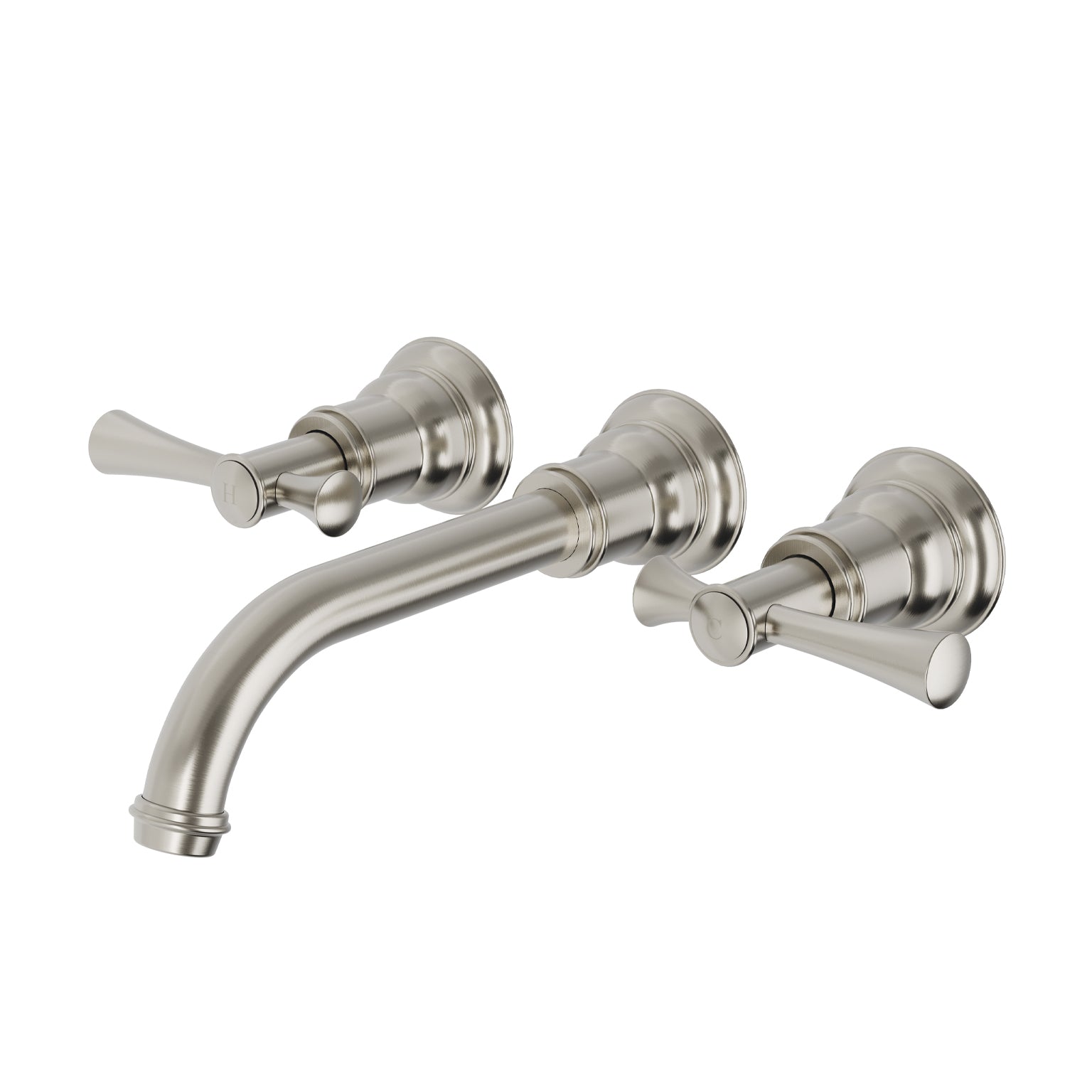 PHOENIX CROMFORD LEAD FREE WALL BASIN / BATH TAP SET 181MM BRUSHED NICKEL