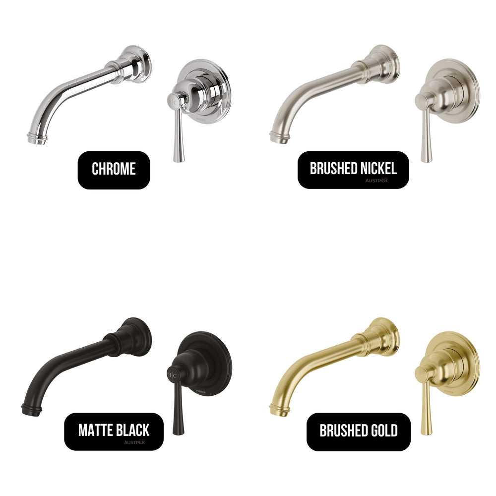 PHOENIX CROMFORD SWITCHMIX WALL BASIN / BATH MIXER SET 180MM COMPLETE KIT CHROME