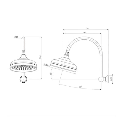 PHOENIX CROMFORD HIGH RISE SHOWER ARM AND ROSE 348MM CHROME
