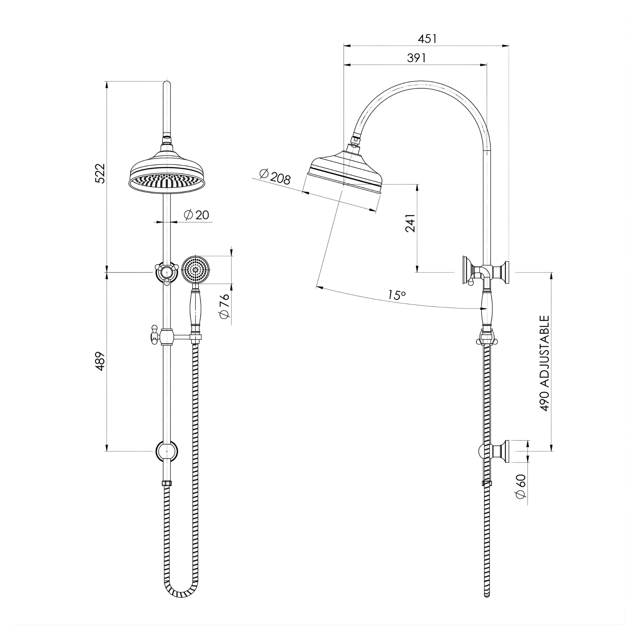 PHOENIX CROMFORD ROSE TWIN SHOWER 208MM CHROME