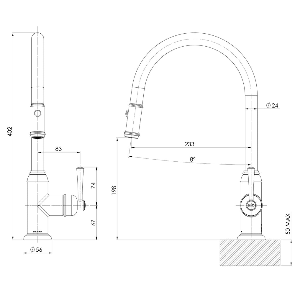 PHOENIX CROMFORD PULL OUT SINK MIXER BRUSHED BRONZE