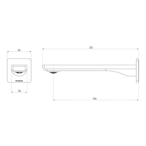 PHOENIX GLOSS MKII WALL BASIN / BATH OUTLET 200MM CHROME