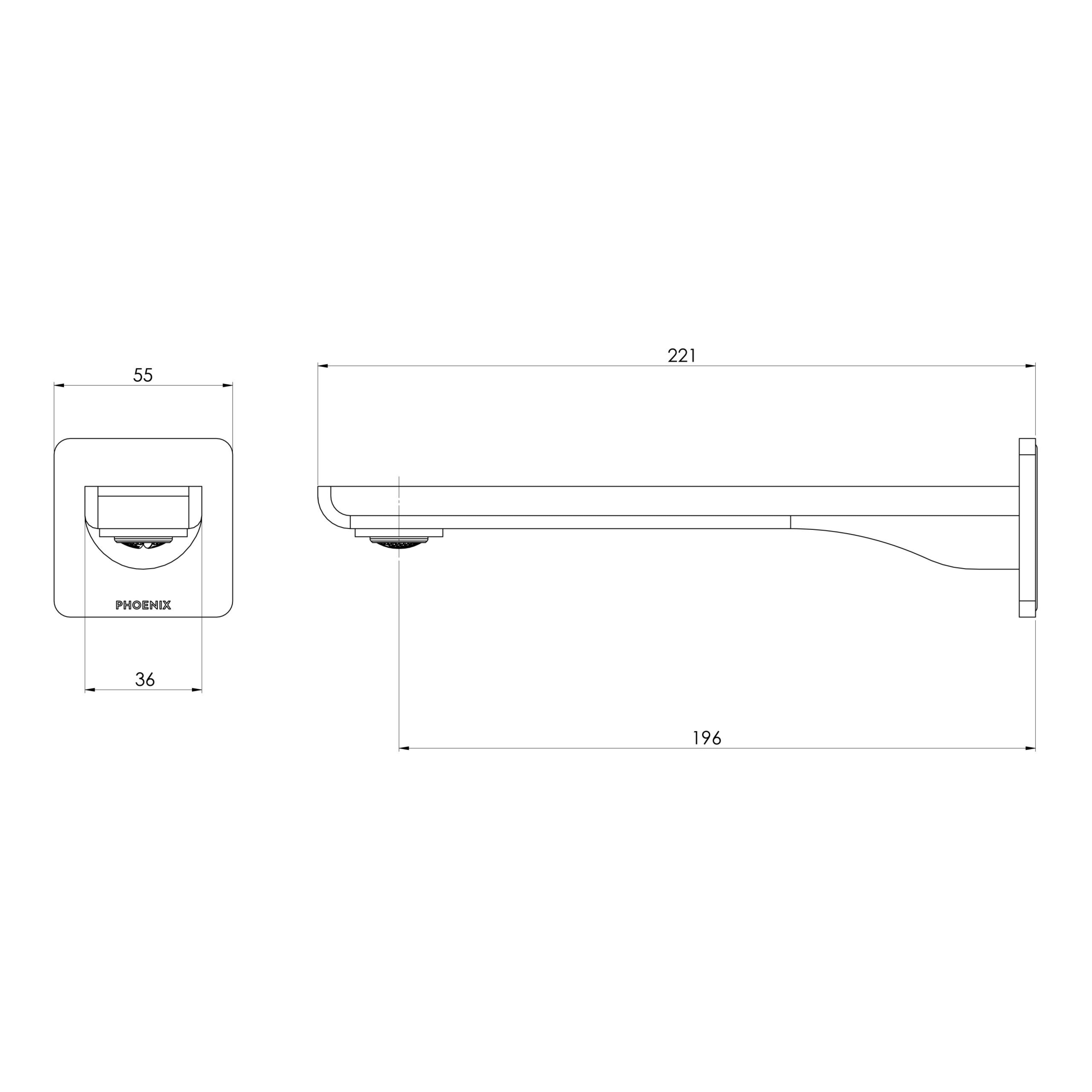PHOENIX GLOSS MKII WALL BASIN / BATH OUTLET 200MM BRUSHED CARBON