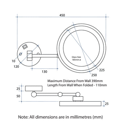 THERMOGROUP ABLAZE 3X MAGNIFICATION MIRROR WITH LIGHT BRUSHED NICKEL 250X450MM