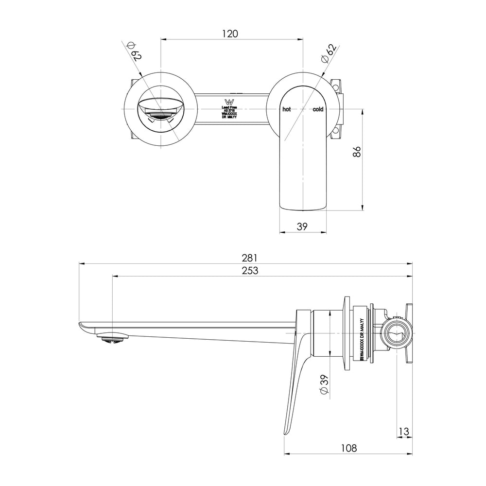 PHOENIX KUSABI SWITCHMIX WALL BASIN/BATH MIXER SET 200MM FIT-OFF KIT CHROME