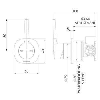 PHOENIX VASK SWITCHMIX LEAD FREE SHOWER / WALL MIXER COMPLETE KIT BRUSHED NICKEL