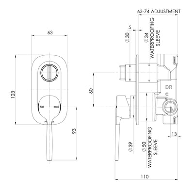 PHOENIX VASK SWITCHMIX LEAD FREE SHOWER / BATH DIVERTER MIXER COMPLETE KIT 123MM CHROME