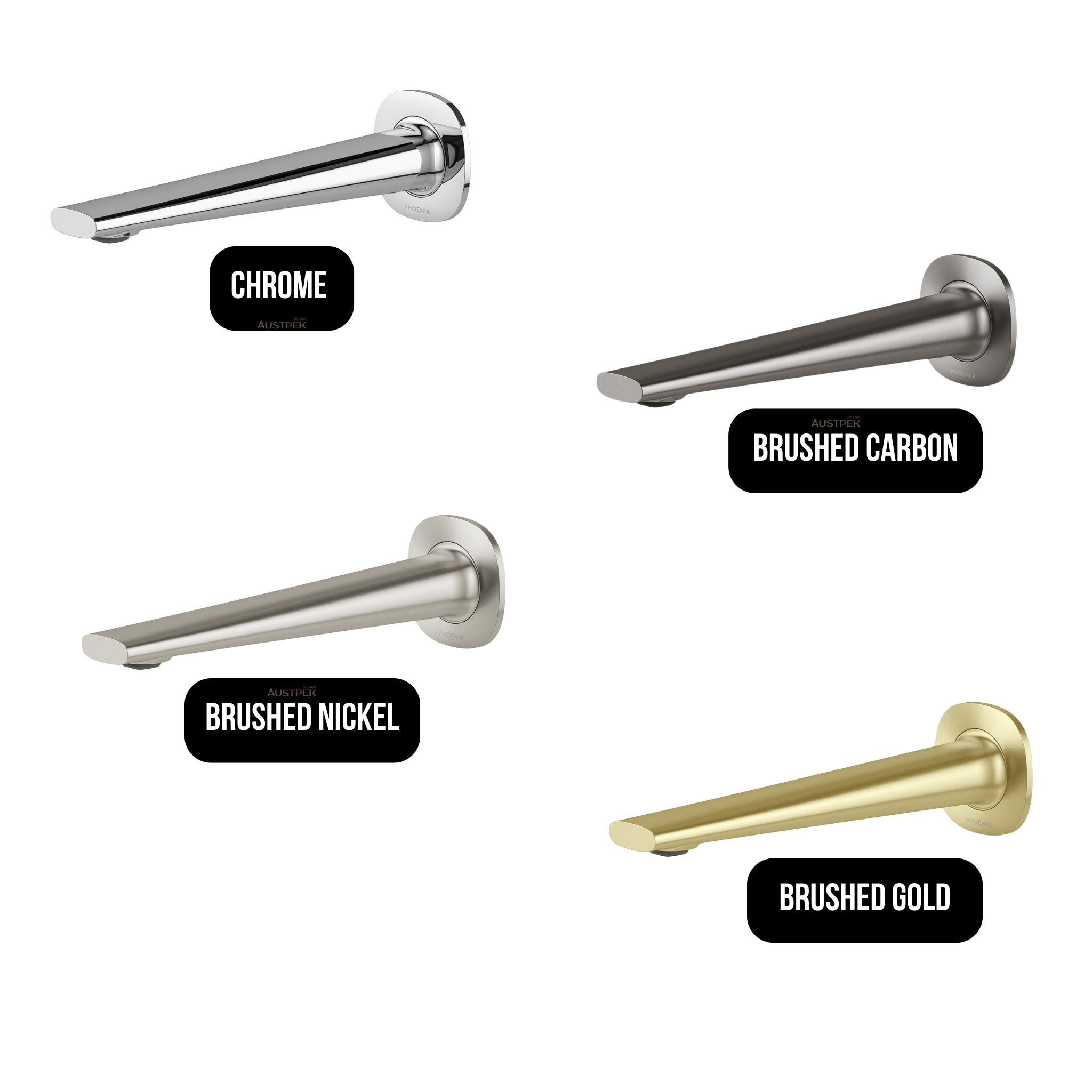 PHOENIX VASK LEAD FREE WALL BASIN / BATH OUTLET 218MM BRUSHED NICKEL