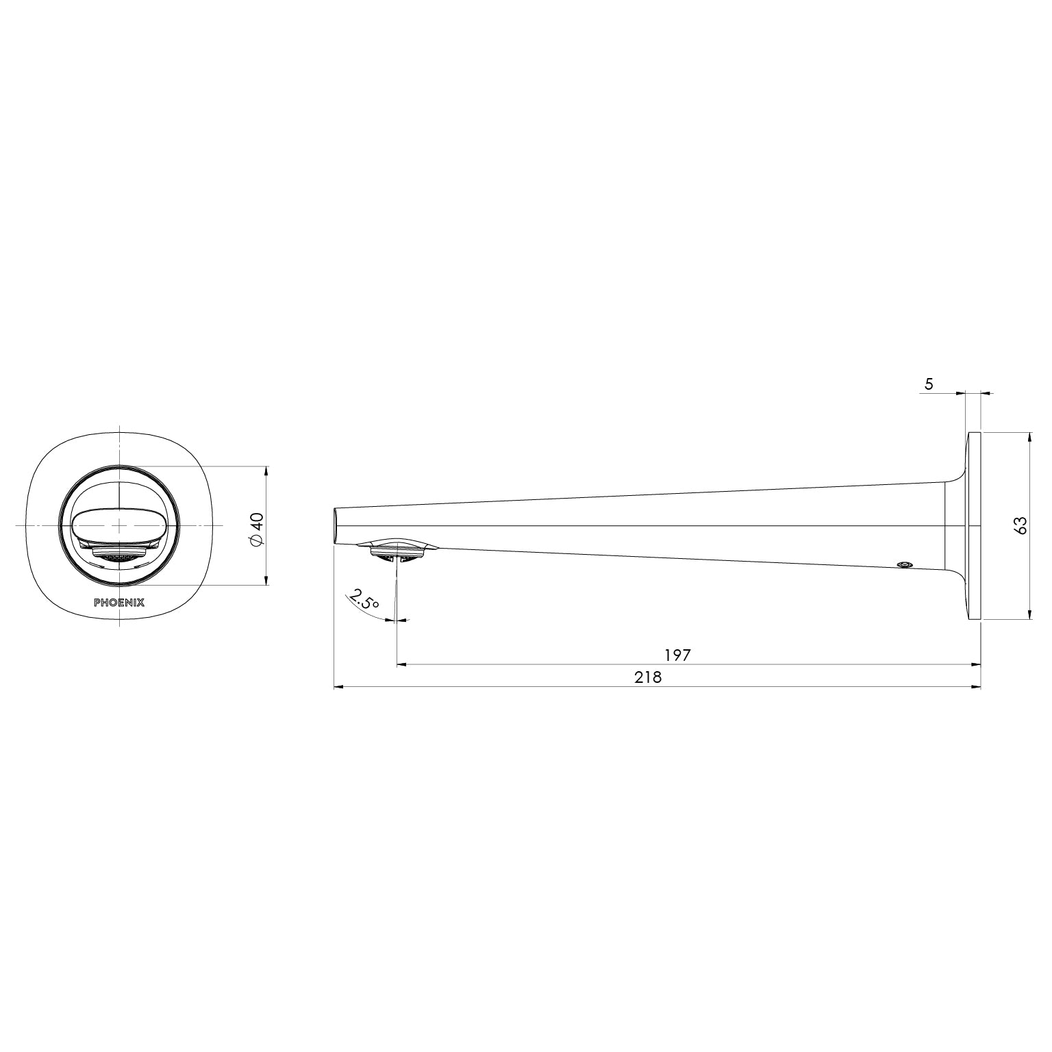 PHOENIX VASK LEAD FREE WALL BASIN / BATH OUTLET 218MM BRUSHED CARBON