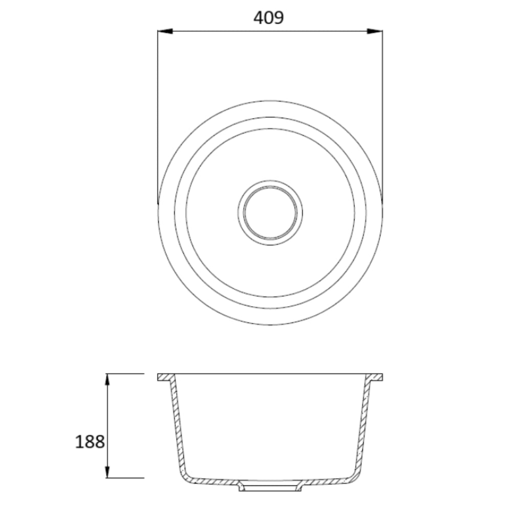 IKON CORA GRANITE ROUND KITCHEN SINK MATTE BLACK 410MM