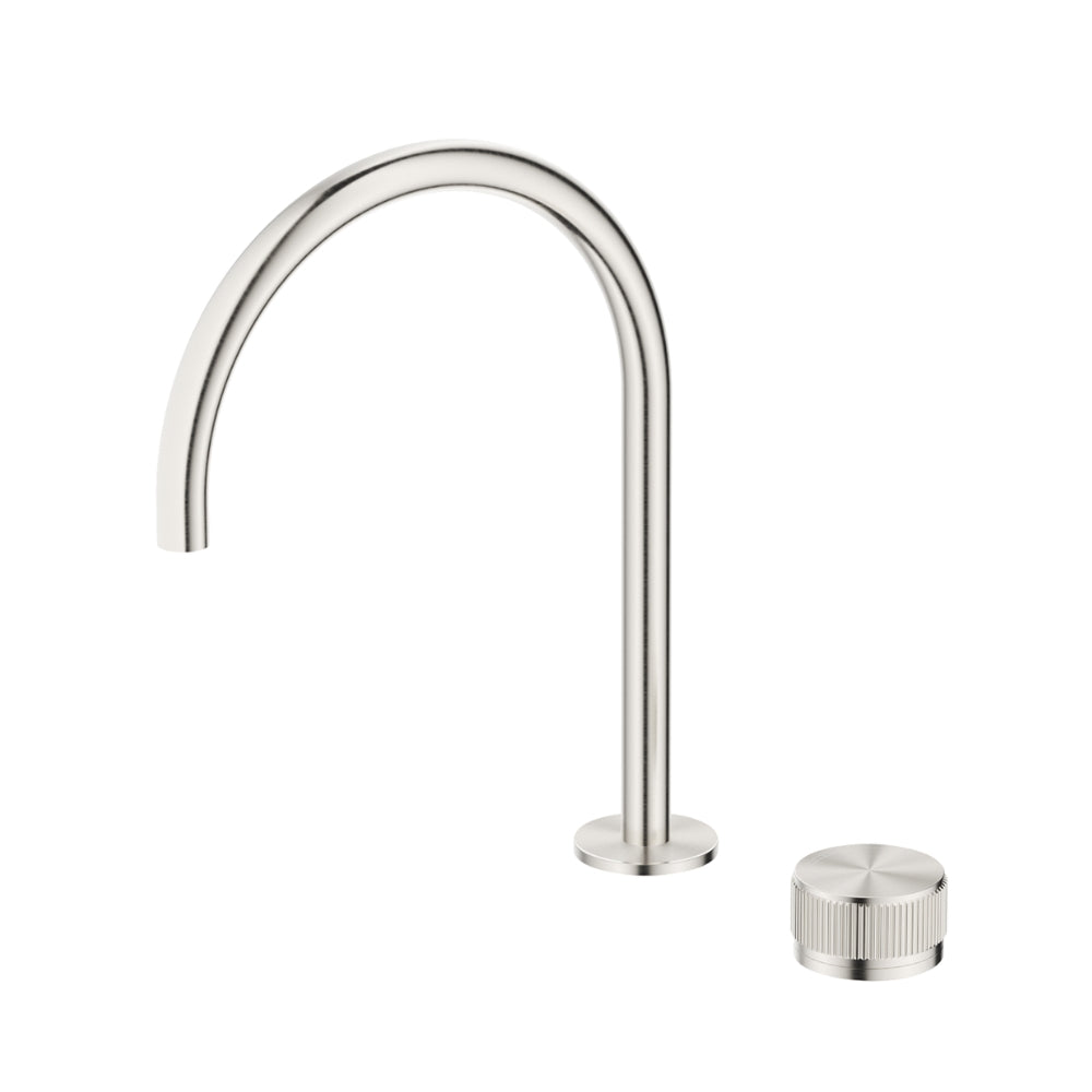 BELLA VISTA MICA FLUTED LEAD FREE GOOSENECK HOB SINK/BASIN MIXER SET 311MM BRUSHED NICKEL