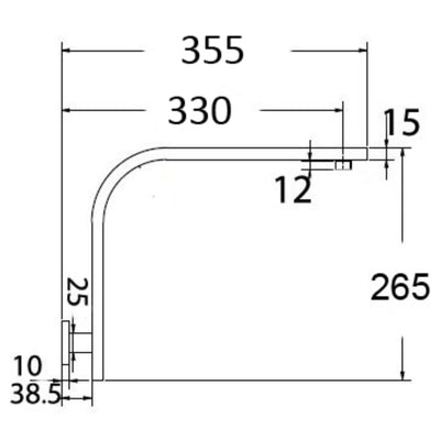 IKON SQUARE SHOWER ARM HIGH RISE 355MM CHROME