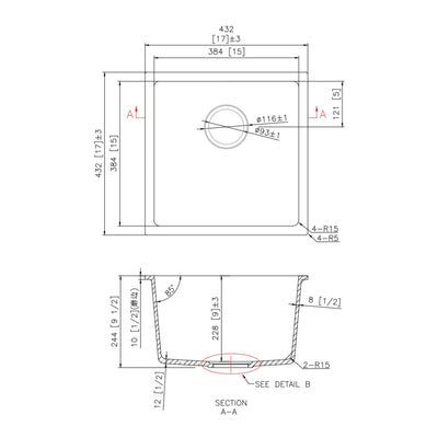 IKON CORA GRANITE SINGLE BOWL ABOVE / UNDERMOUNT KITCHEN SINK MATTE BLACK 432MM