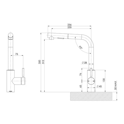 PHOENIX VIVID MKII LEAD FREE PULL OUT SINK MIXER 350MM BRUSHED CARBON