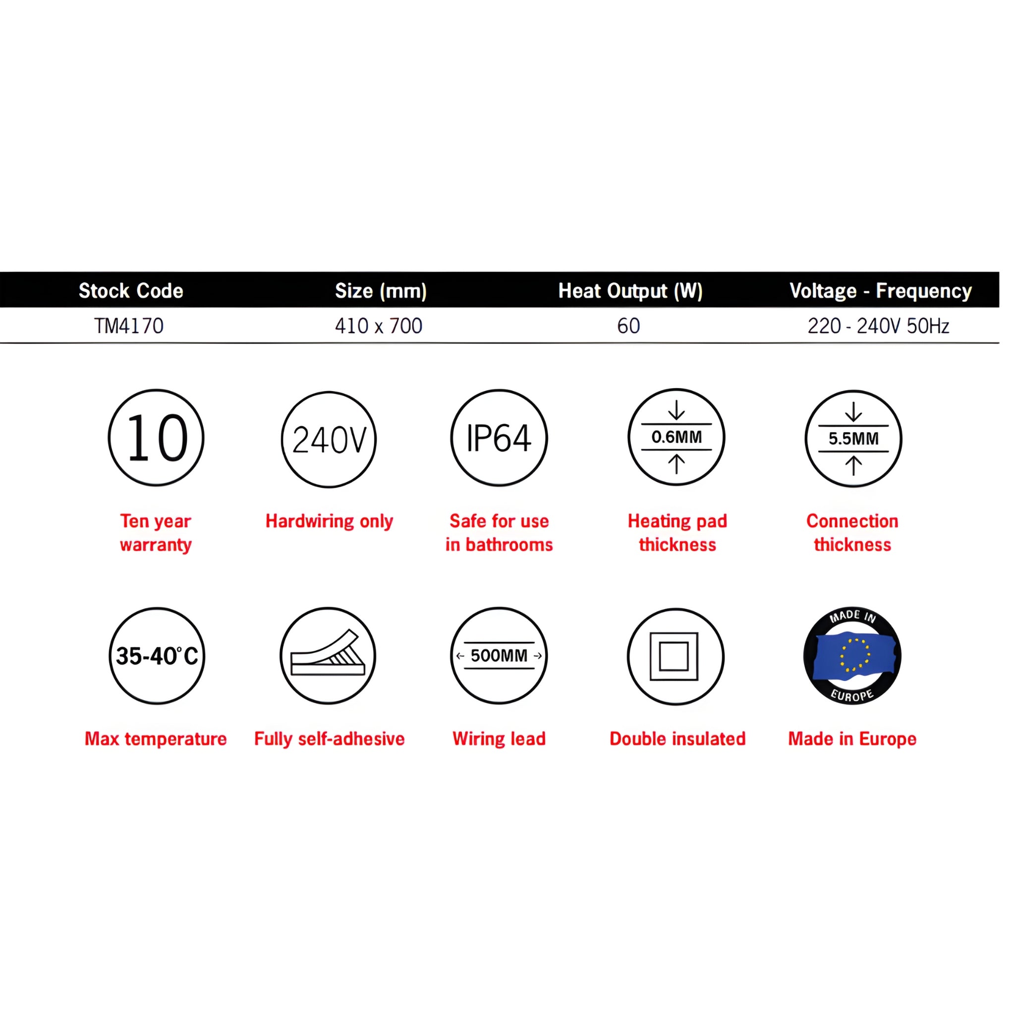 THERMOGROUP ABLAZE ARCH SHAPE MIRROR GLUE-TO-WALL WITH DEMISTER 750X1000MM