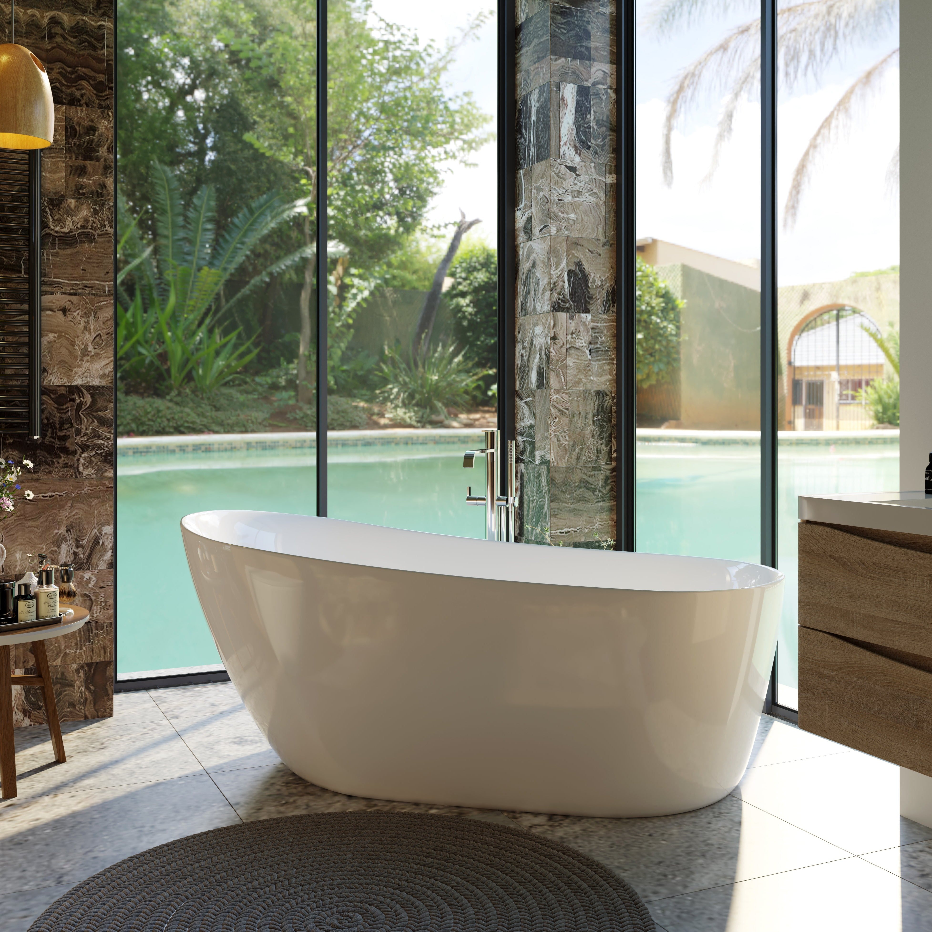 BELBAGNO ROMANO FREE STANDING BATHTUB SEMI GLOSS WHITE (AVAILABLE IN 1500MM AND 1700MM)
