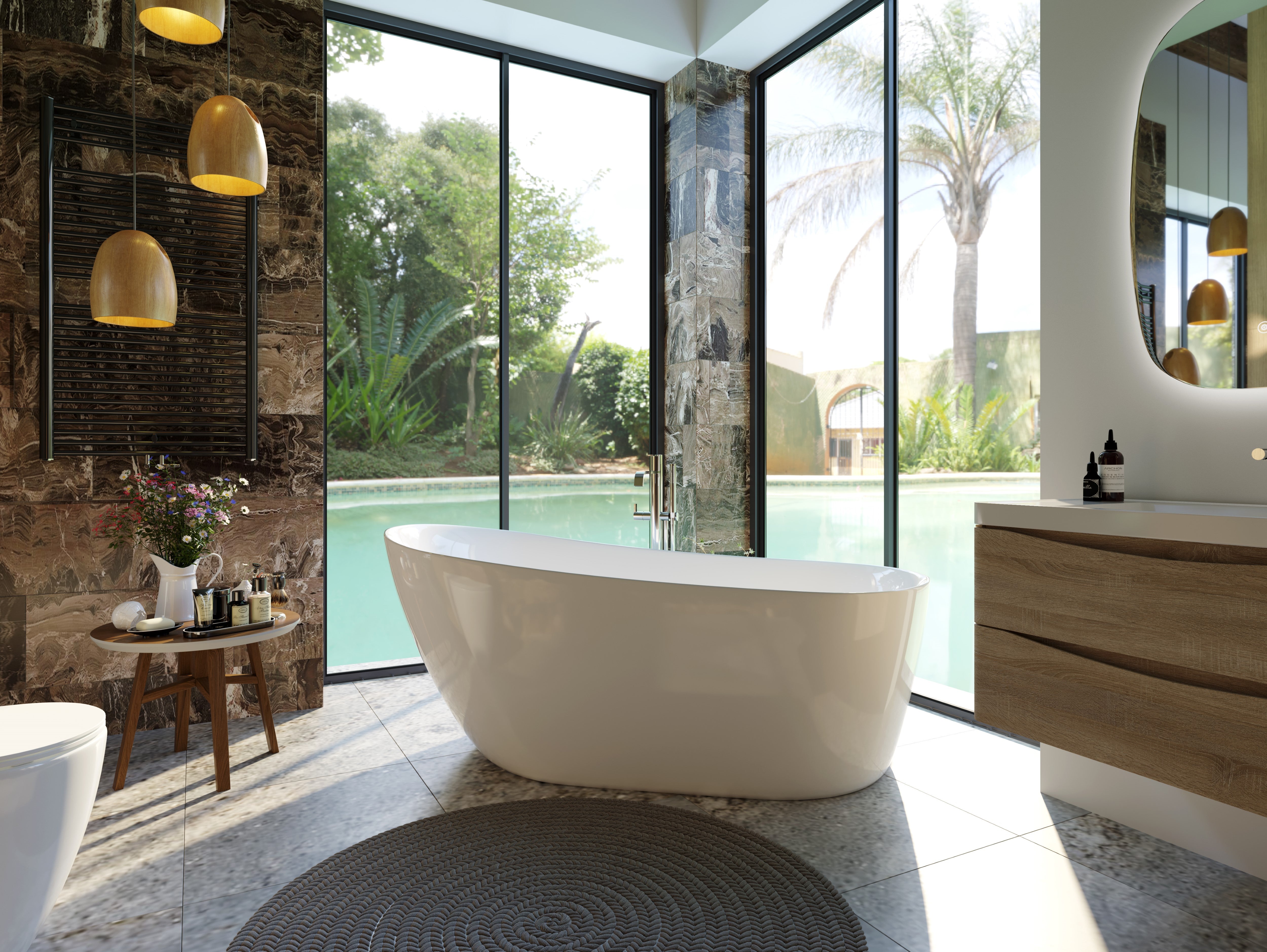 BELBAGNO ROMANO FREE STANDING BATHTUB SEMI GLOSS WHITE (AVAILABLE IN 1500MM AND 1700MM)