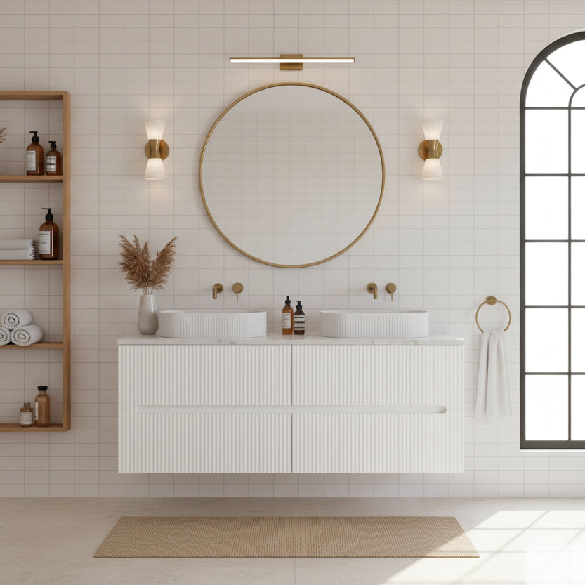 LUKKA CABARITA MODERN MATTE WHITE 1500MM DOUBLE BOWL WALL HUNG VANITY