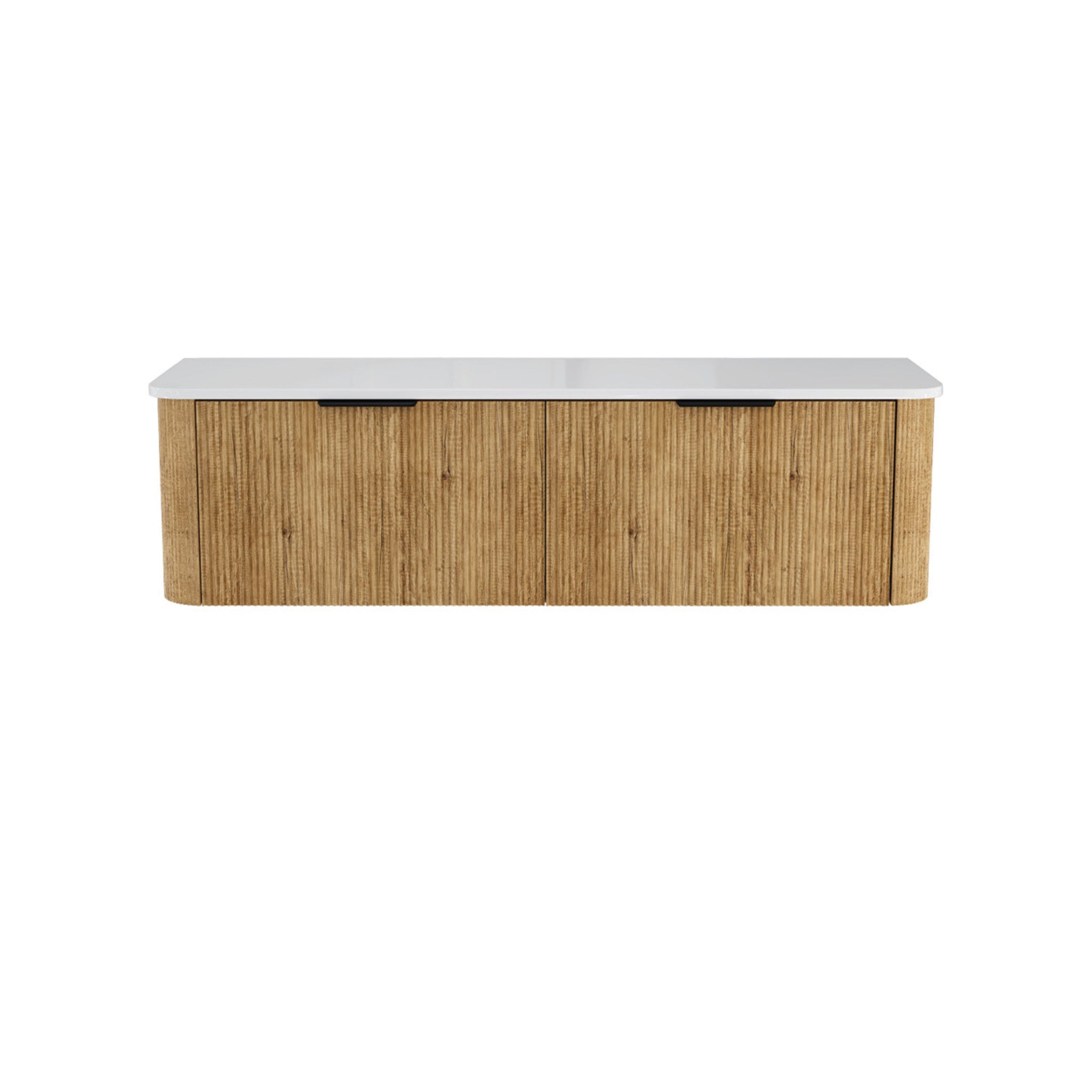 FIENZA MINKA SCANDI OAK FLUTED 1500MM CURVE DOUBLE BOWL WALL HUNG VANITY