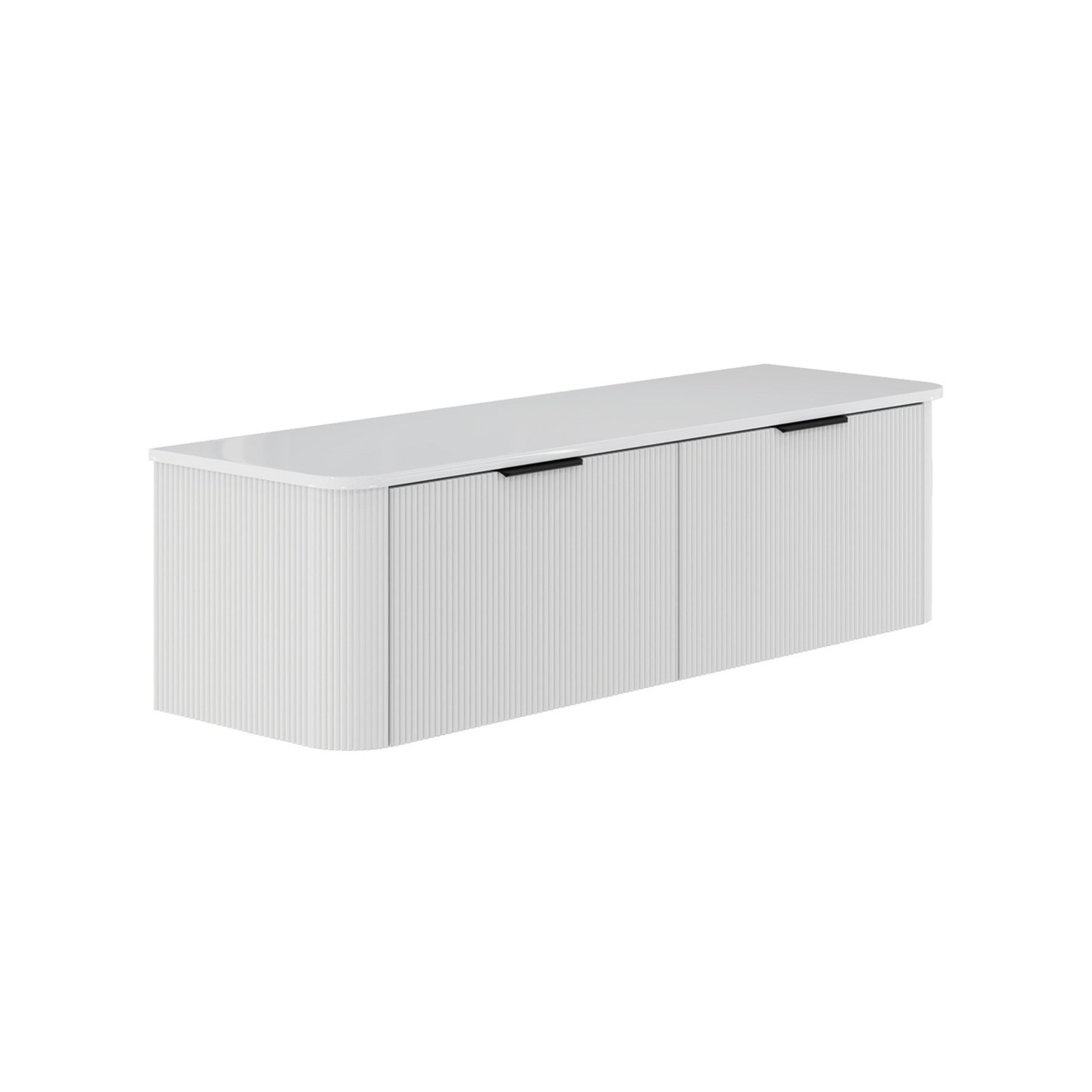 FIENZA MINKA SATIN WHITE FLUTED 1500MM CURVE DOUBLE BOWL WALL HUNG VANITY