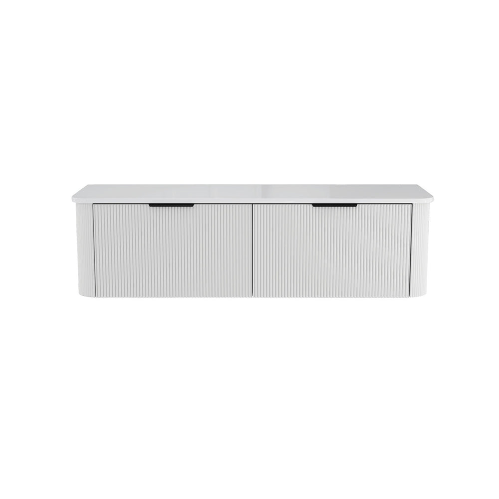 FIENZA MINKA SATIN WHITE FLUTED 1500MM CURVE DOUBLE BOWL WALL HUNG VANITY