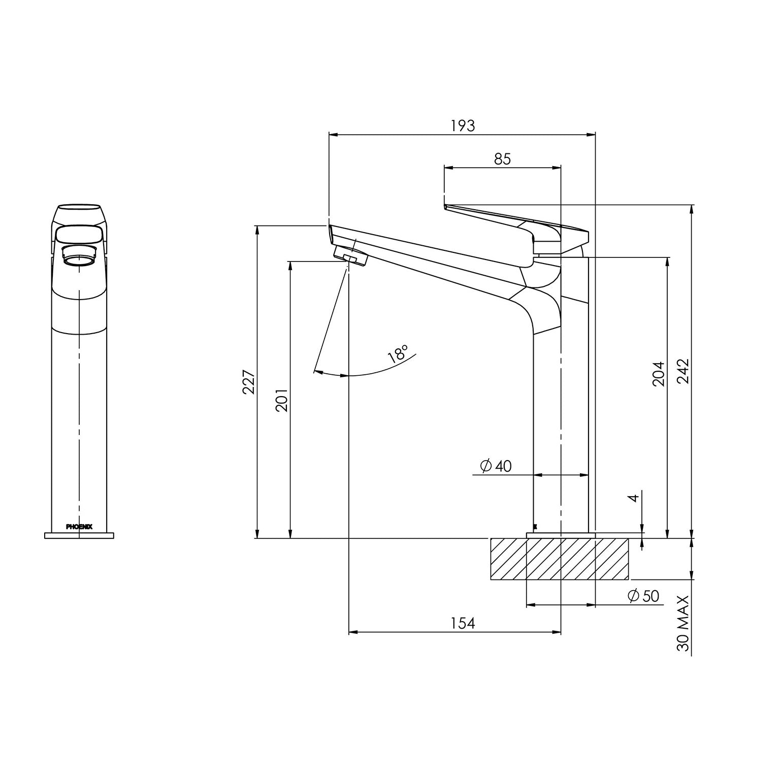 PHOENIX ARLO LEAD FREE VESSEL MIXER 342MM BRUSHED GOLD