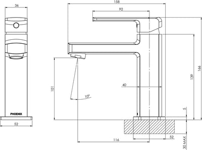 PHOENIX TEVA LEAD FREE BASIN MIXER 166MM CHROME