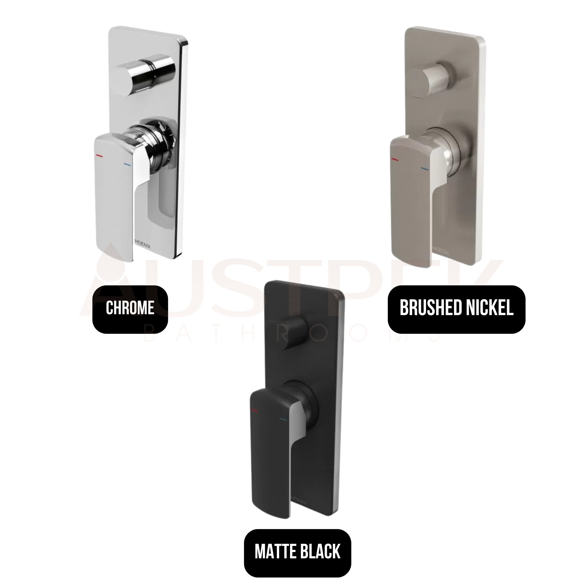 PHOENIX TEVA SHOWER AND BATH DIVERTER MIXER WITH TRIM KIT AND BODY BRUSHED NICKEL