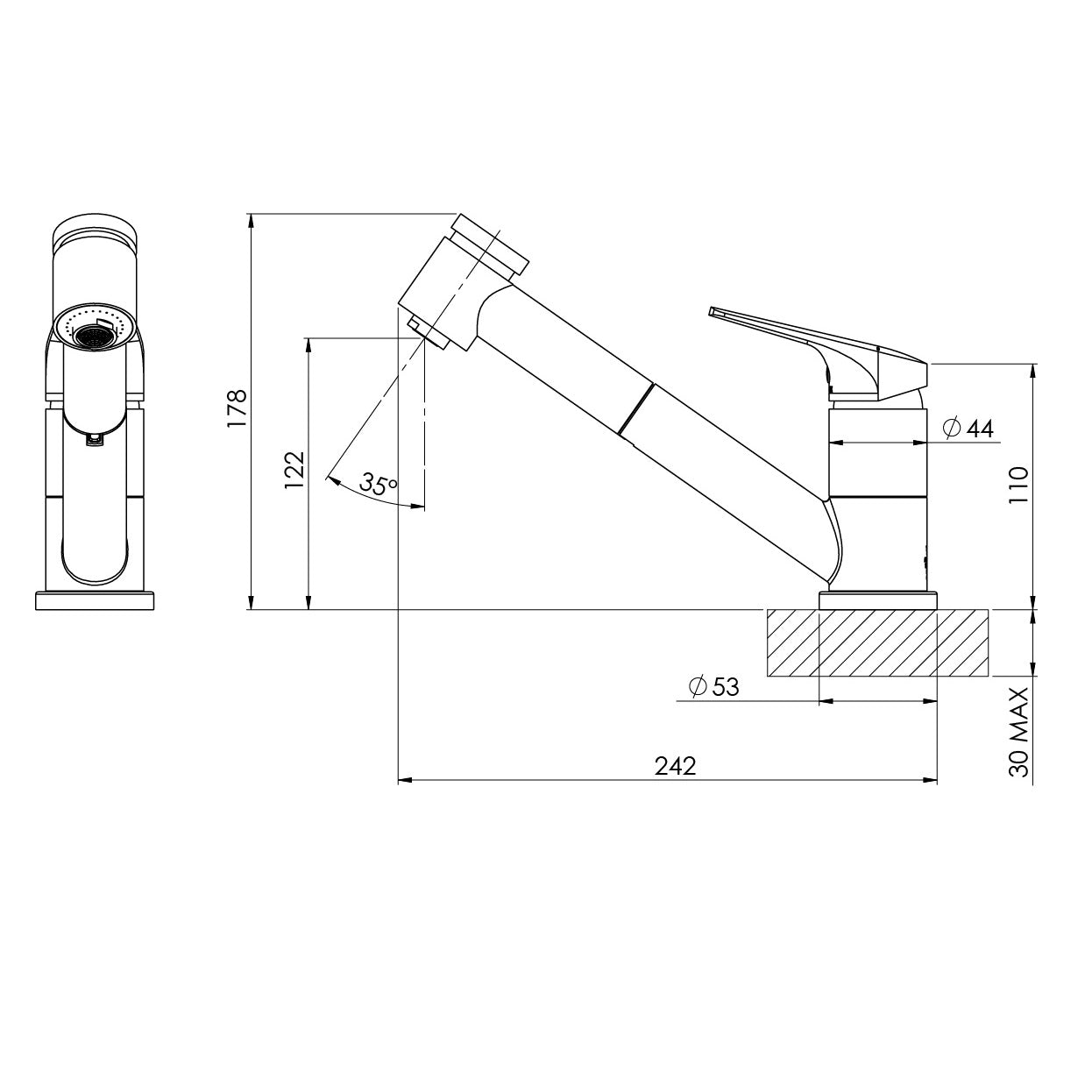 PHOENIX IVY MKII LEAD FREE PULL-OUT SINK MIXER 242MM MATTE BLACK