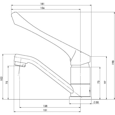 PHOENIX IVY MKII LEAD FREE EXTENDED HANDLE SWIVEL BASIN MIXER 198MM CHROME