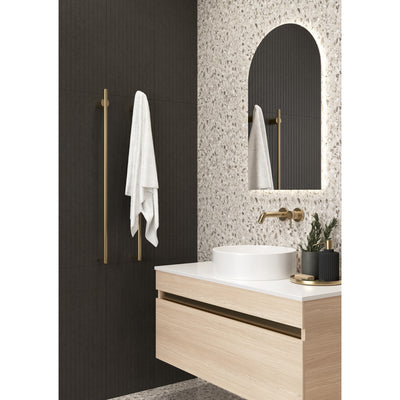 THERMOGROUP SLIMLINE ROUND VERTICAL HEATED SINGLE TOWEL RAIL BRUSHED BRASS 900MM