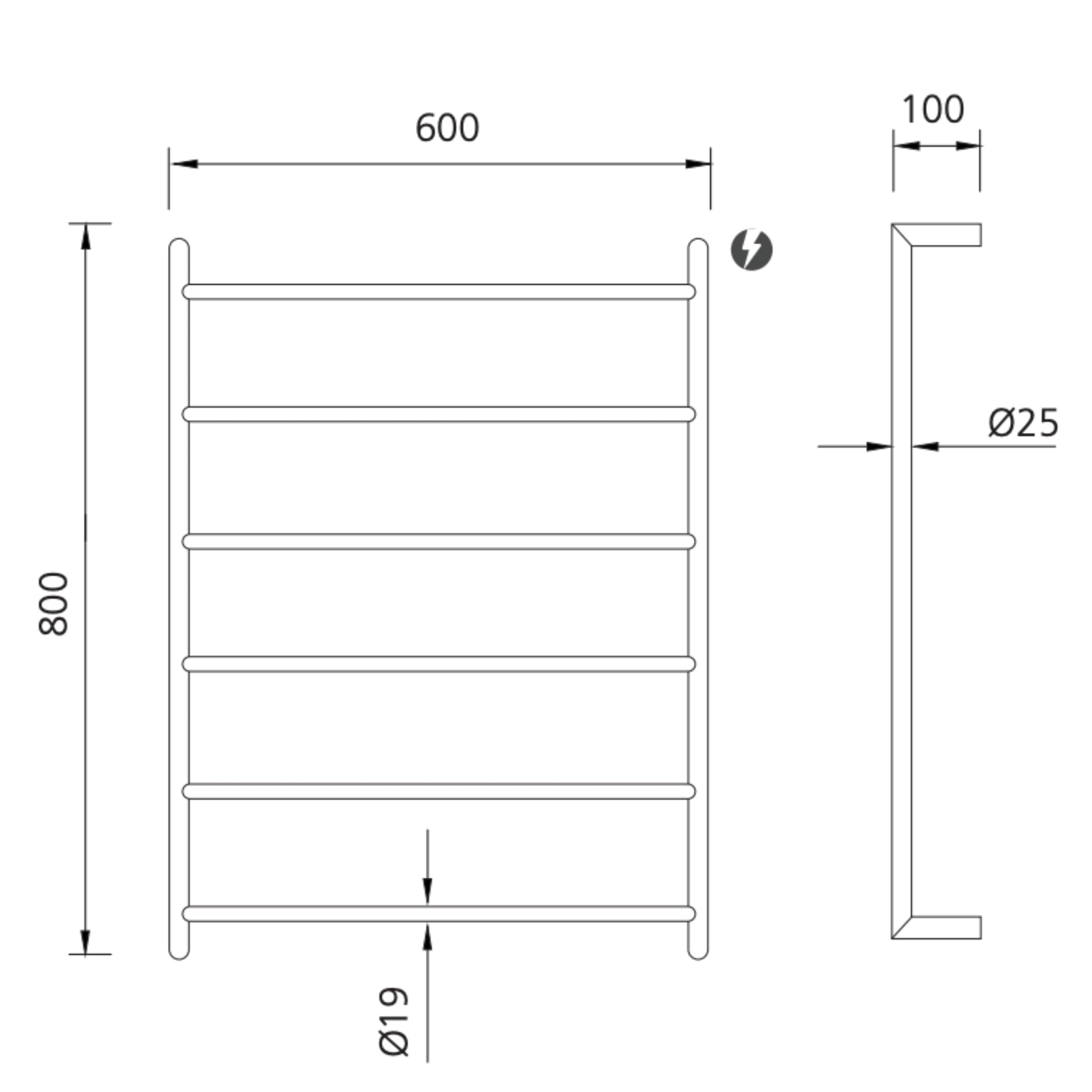 OLIVERI VENICE STAINLESS STEEL HEATED TOWEL LADDER CHROME 800MM