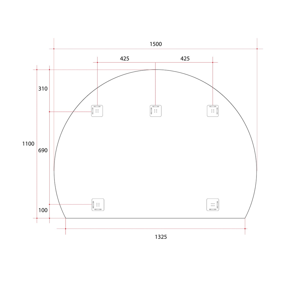 THERMOGROUP ABLAZE STANDARD D-SHAPE POLISHED EDGE HUNG MIRROR 1500X1100MM