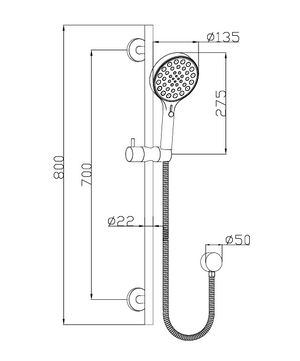 IKON SULU II RAIL SHOWER MATT BLACK - Technical Diagram