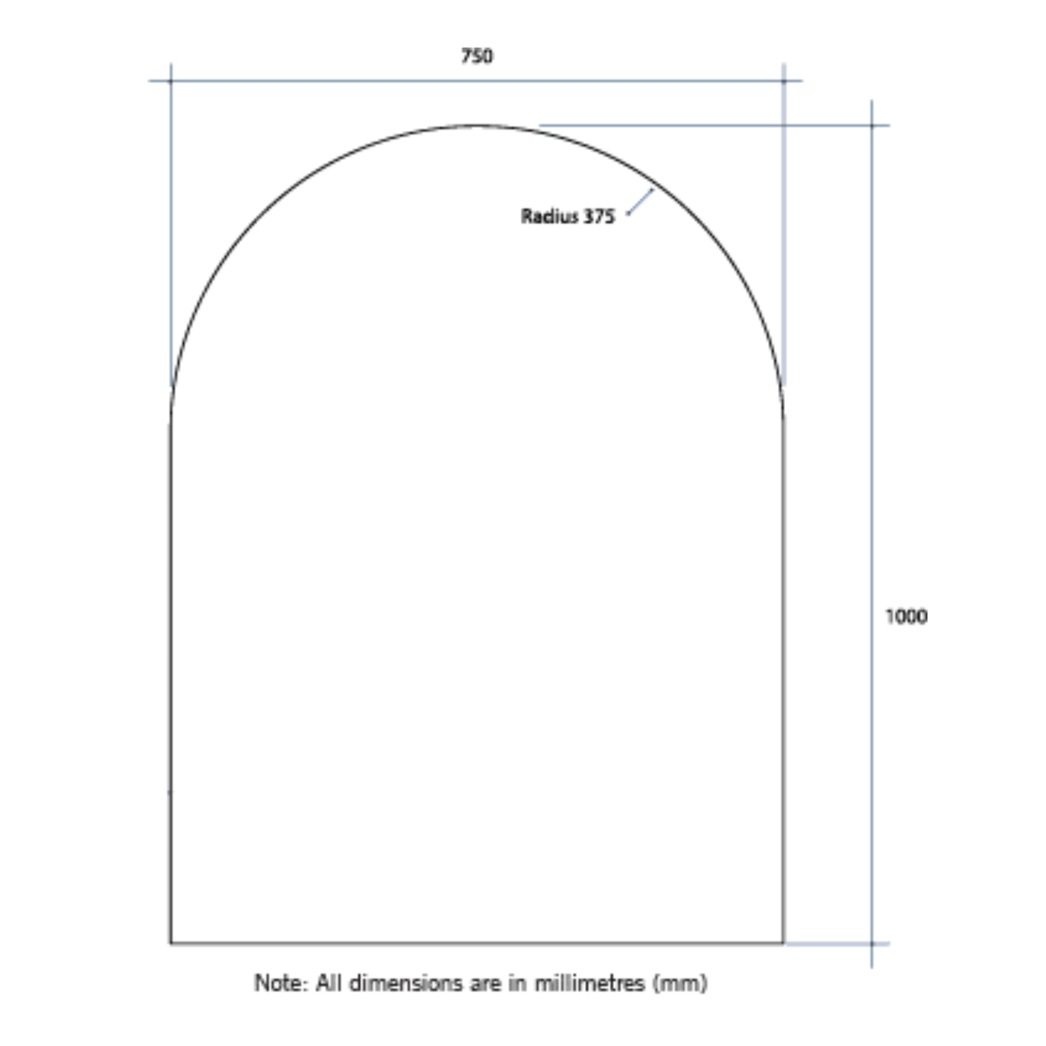 THERMOGROUP ABLAZE ARCH SHAPE MIRROR GLUE-TO-WALL 750X1000MM