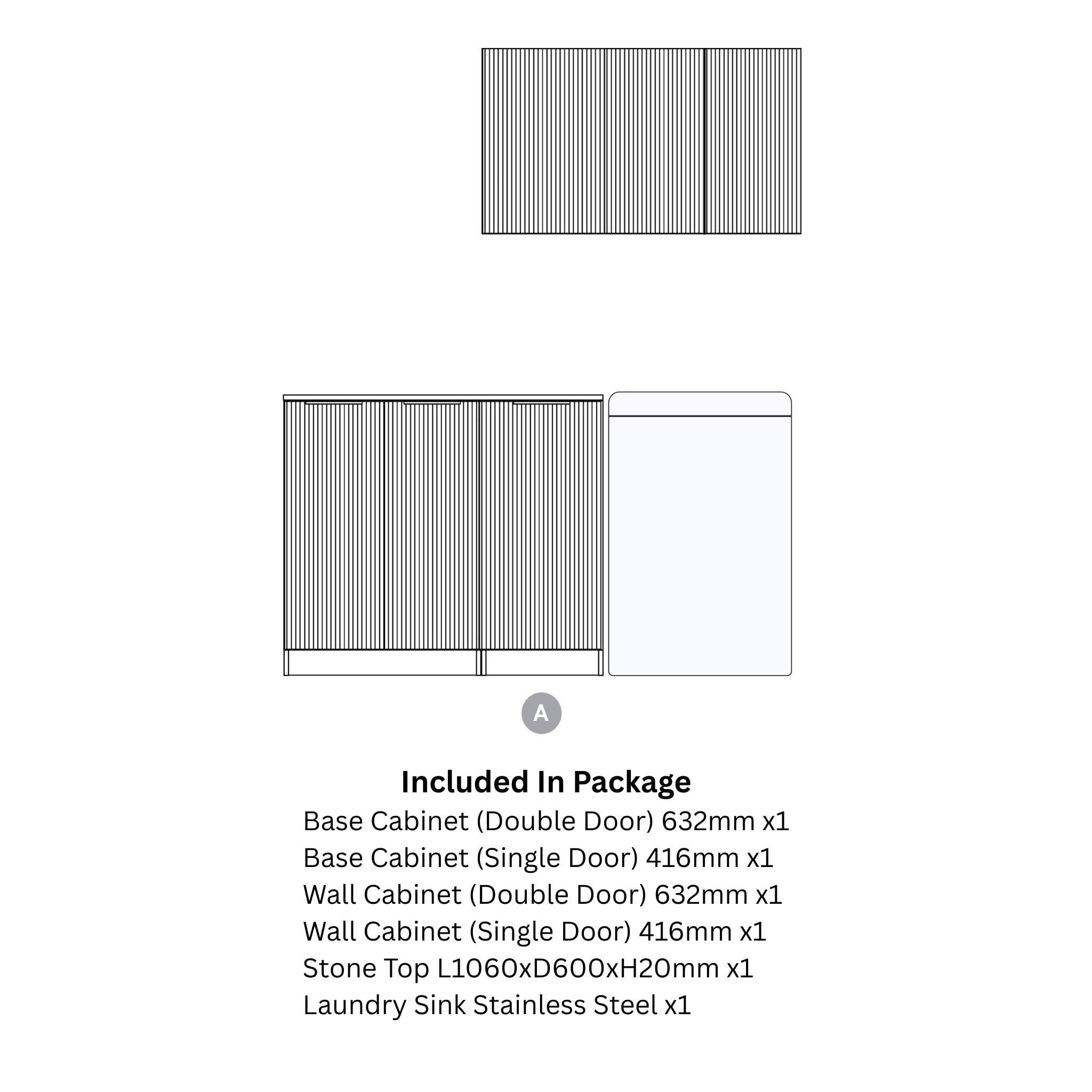 OTTI HAVANA WOODLAND OAK FLUTED 1715MM LAUNDRY AND WALL CABINET WITH STONE TOP & SINK (PACKAGE-A)