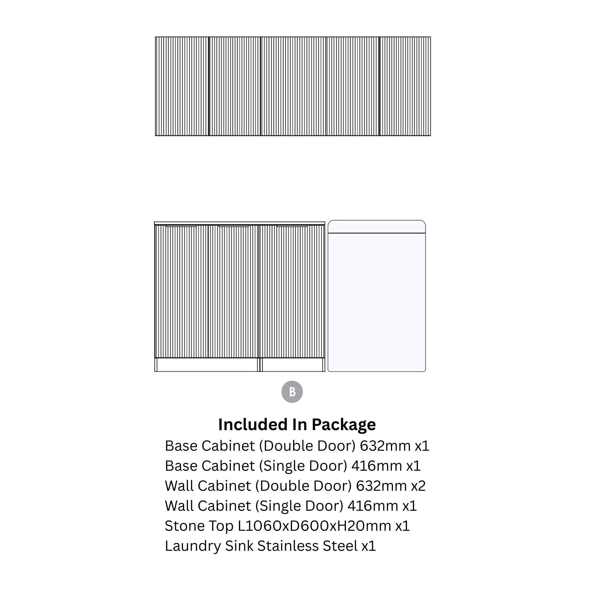 OTTI HAVANA SABLE WALNUT FLUTED 1715MM LAUNDRY AND WALL CABINET WITH STONE TOP & SINK (PACKAGE-B)