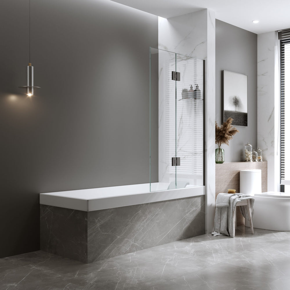 BELLA VISTA FRAMELESS FIXED AND SWING PANEL BATH SHOWER SCREEN BLACK