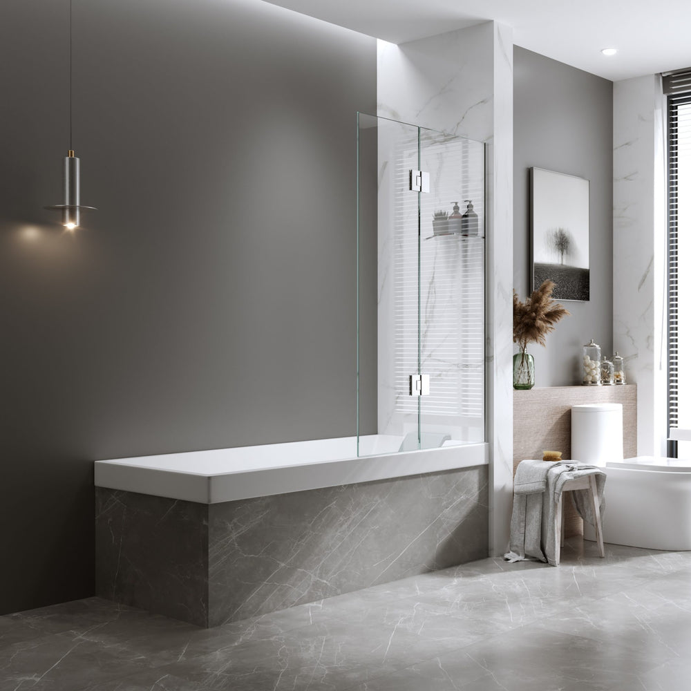 BELLA VISTA FRAMELESS FIXED AND SWING PANEL BATH SHOWER SCREEN BRUSHED SILVER