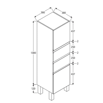 FIENZA FINGERPULL TALL BOY GLOSS WHITE 380X1500MM