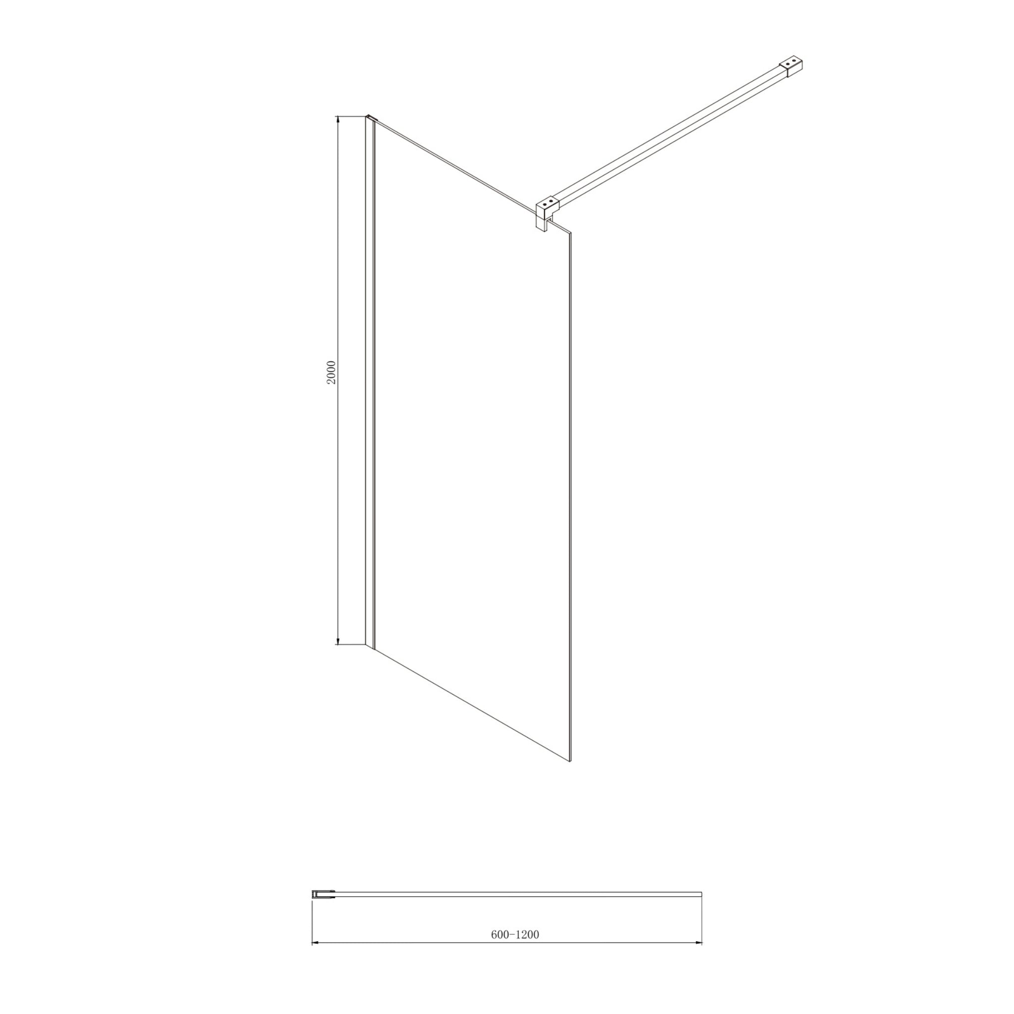 COVEY FRAMELESS WALK IN DARK GLASS SINGLE FIXED PANEL WITH WALL CHANNEL MATTE BLACK