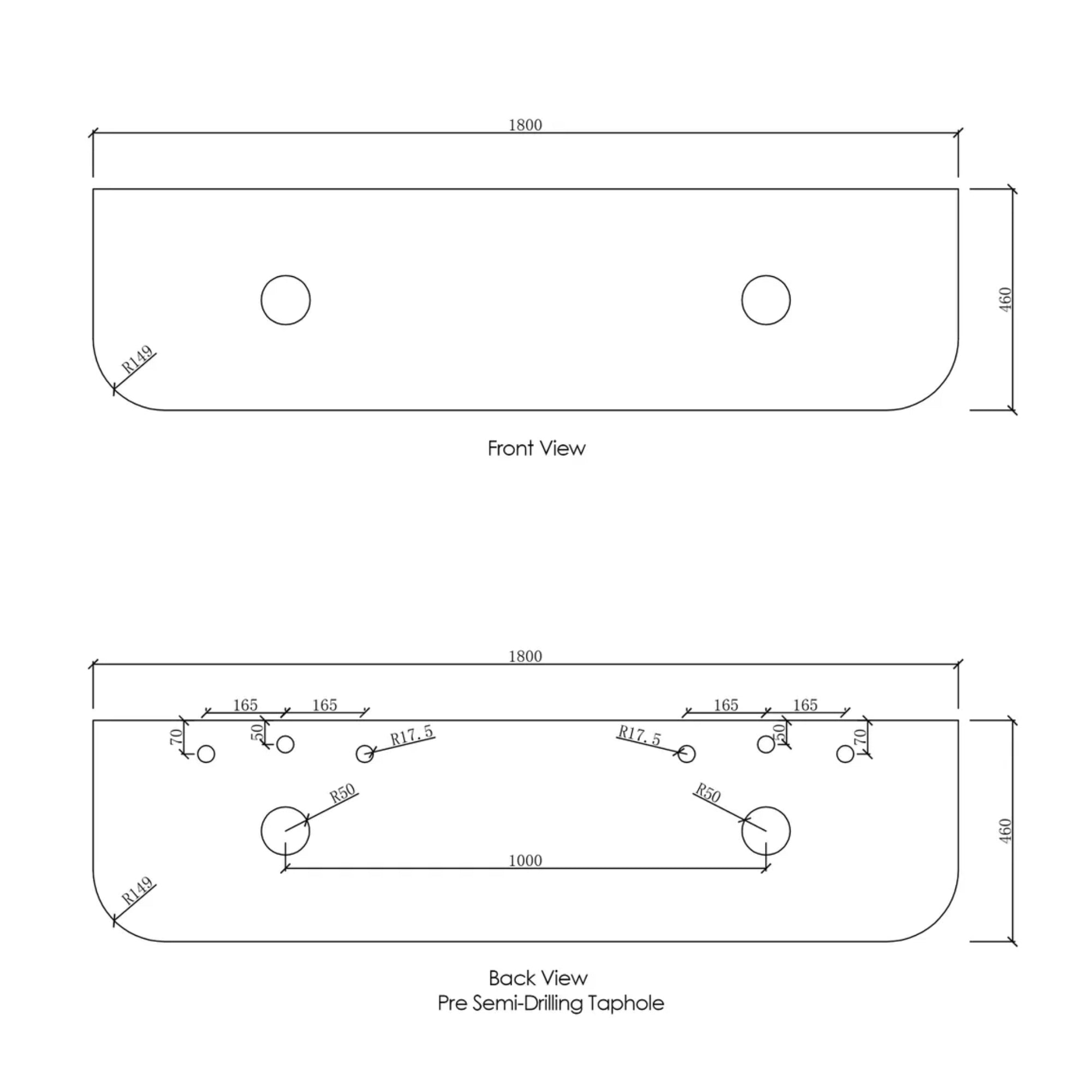 OTTI BONDI NATURAL CARRARA WHITE MARBLE ABOVE COUNTER DOUBLE VANITY STONE TOP (AVAILABLE IN 1500MM AND 1800MM)