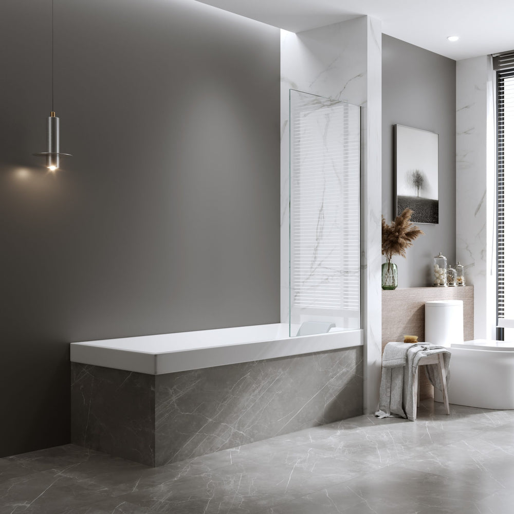 BELLA VISTA FRAMELESS FIXED OVER BATH SHOWER SCREEN BRUSHED SILVER