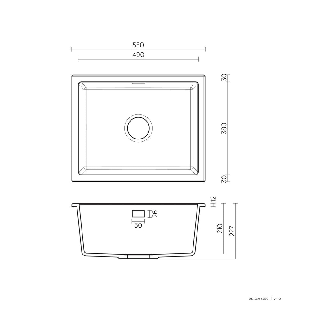 SEIMA OROS 550 SINGLE BOWL KITCHEN AND LAUNDRY SINK SILK MATTE BLACK 550MM