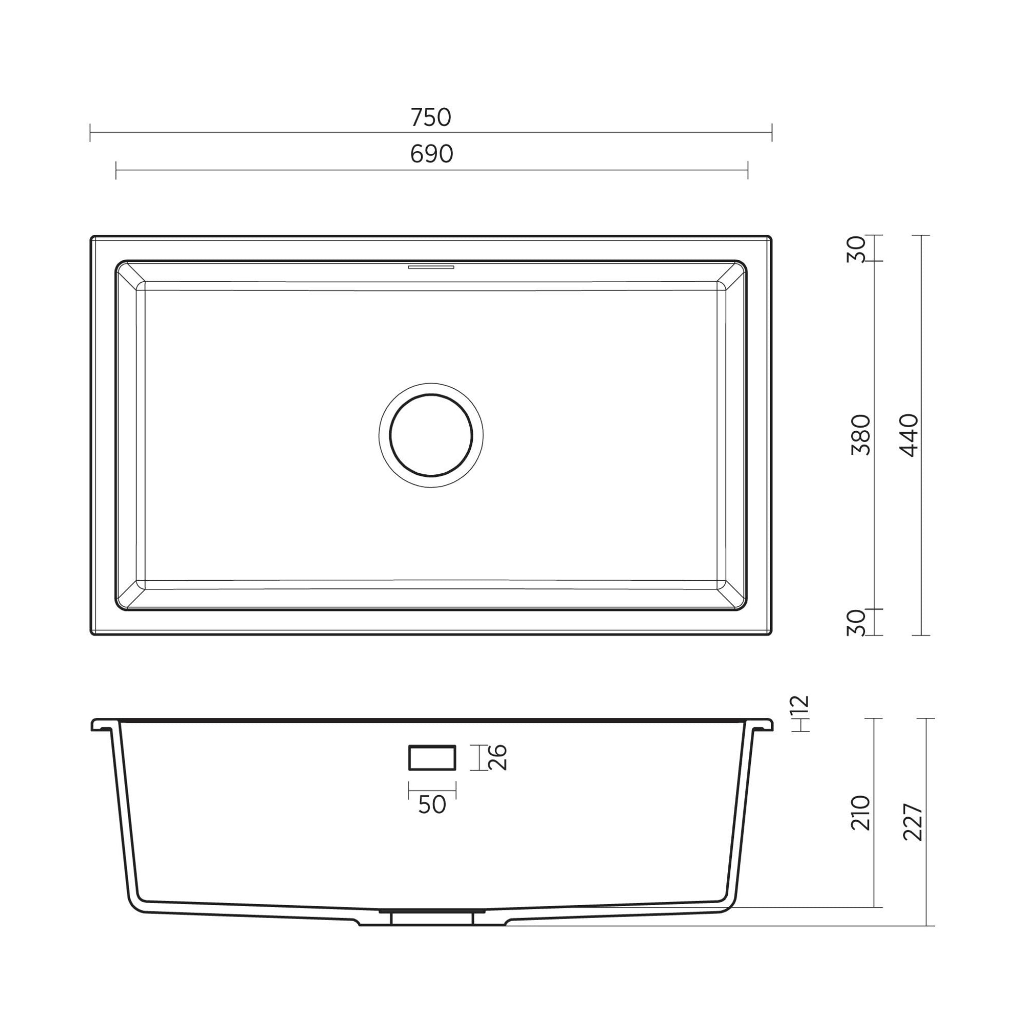 SEIMA OROS 750 SINGLE BOWL KITCHEN AND LAUNDRY SINK SILK MATTE WHITE 750MM