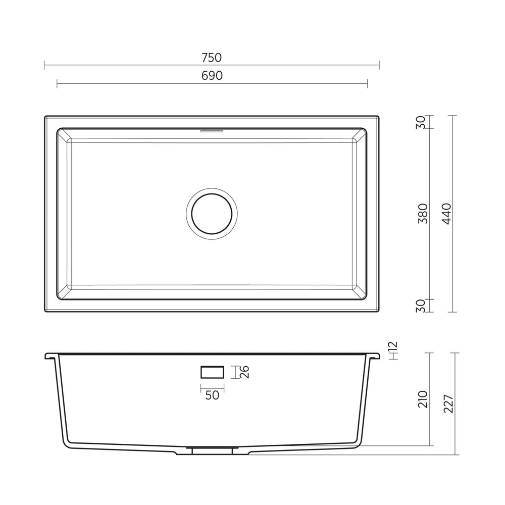 SEIMA OROS 750 SINGLE BOWL KITCHEN AND LAUNDRY SINK SILK MATTE BLACK 750MM